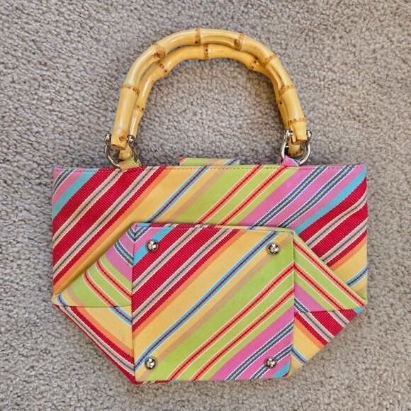 Talbots Colorful Stripe Bag with Bamboo Handles - Picture 2 of 8